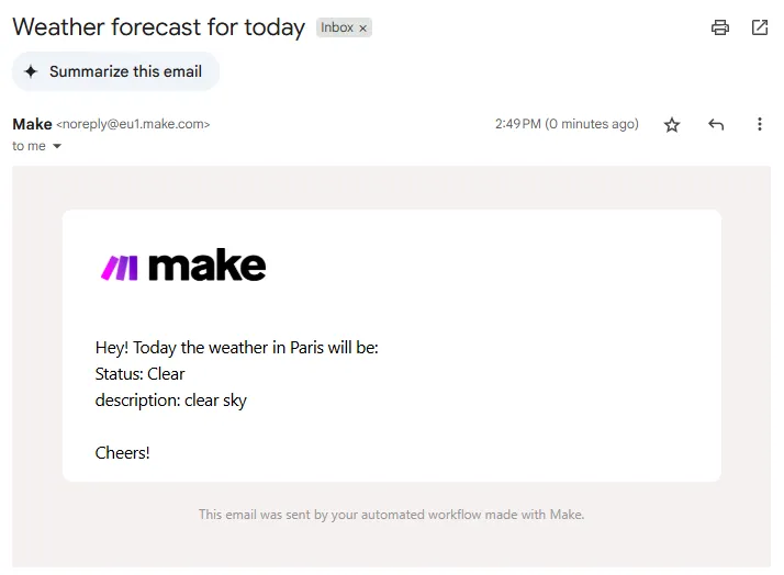 Weather scenario email