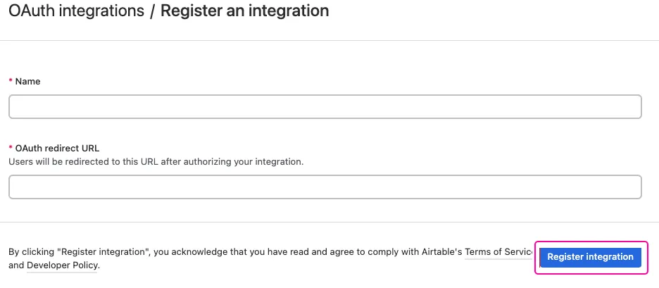 Register a new OAuth integration