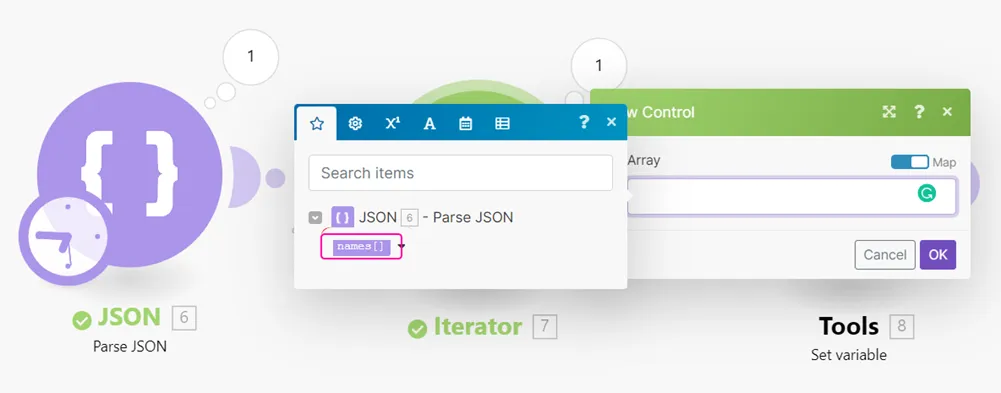Json module with mappable items