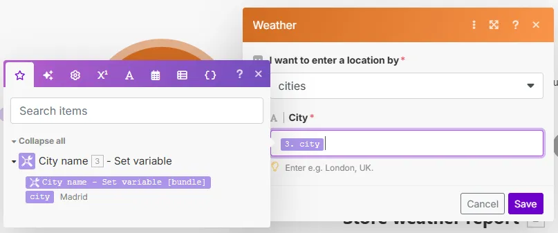 Weather, set location