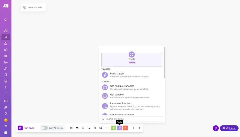 Tools menu