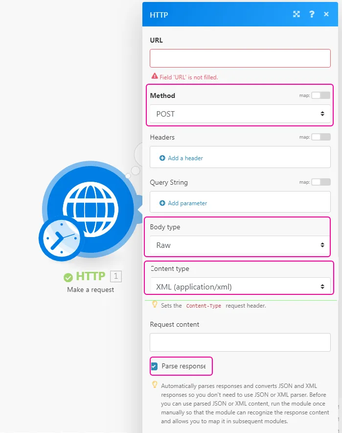 HTTP Make a request configuration