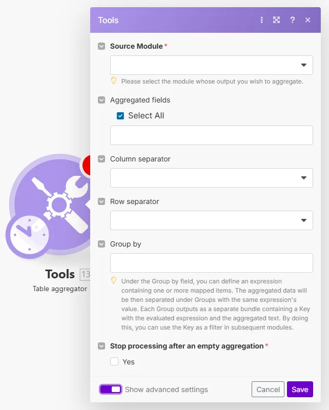 Table aggregator