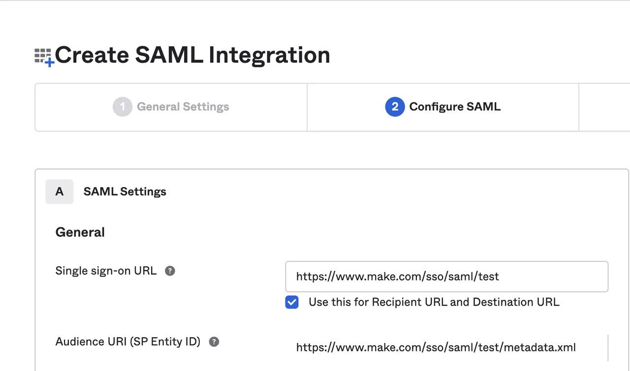 SAML single sign on settings