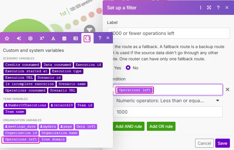 System variable first filter