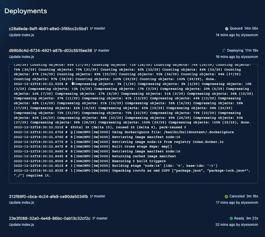 Deployments List Page Deployments List Page