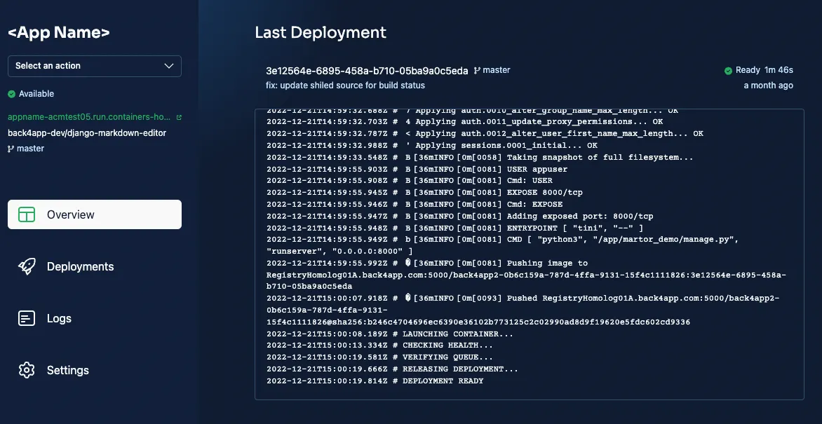 App Overview: Deployment Logs App Overview: Deployment Logs
