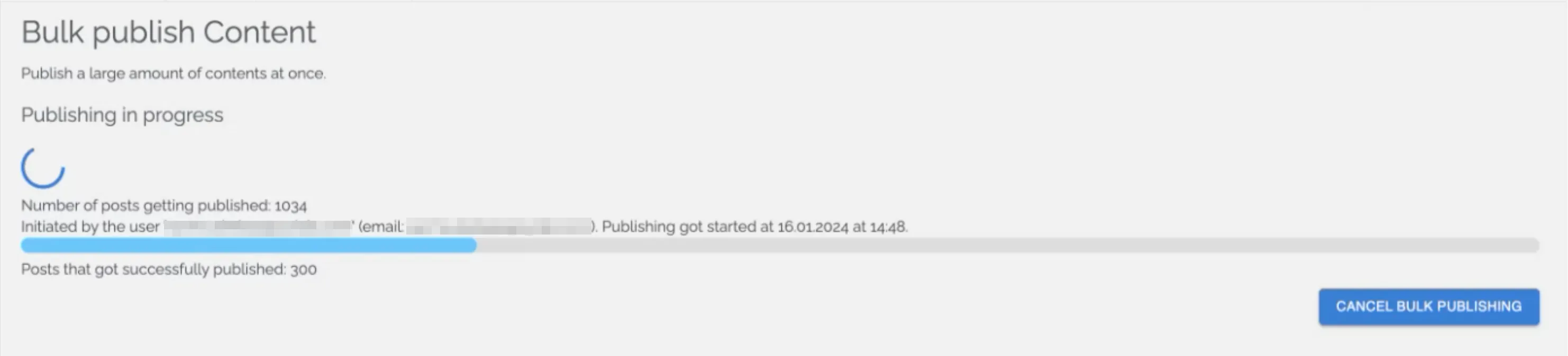 Bulk publish status view