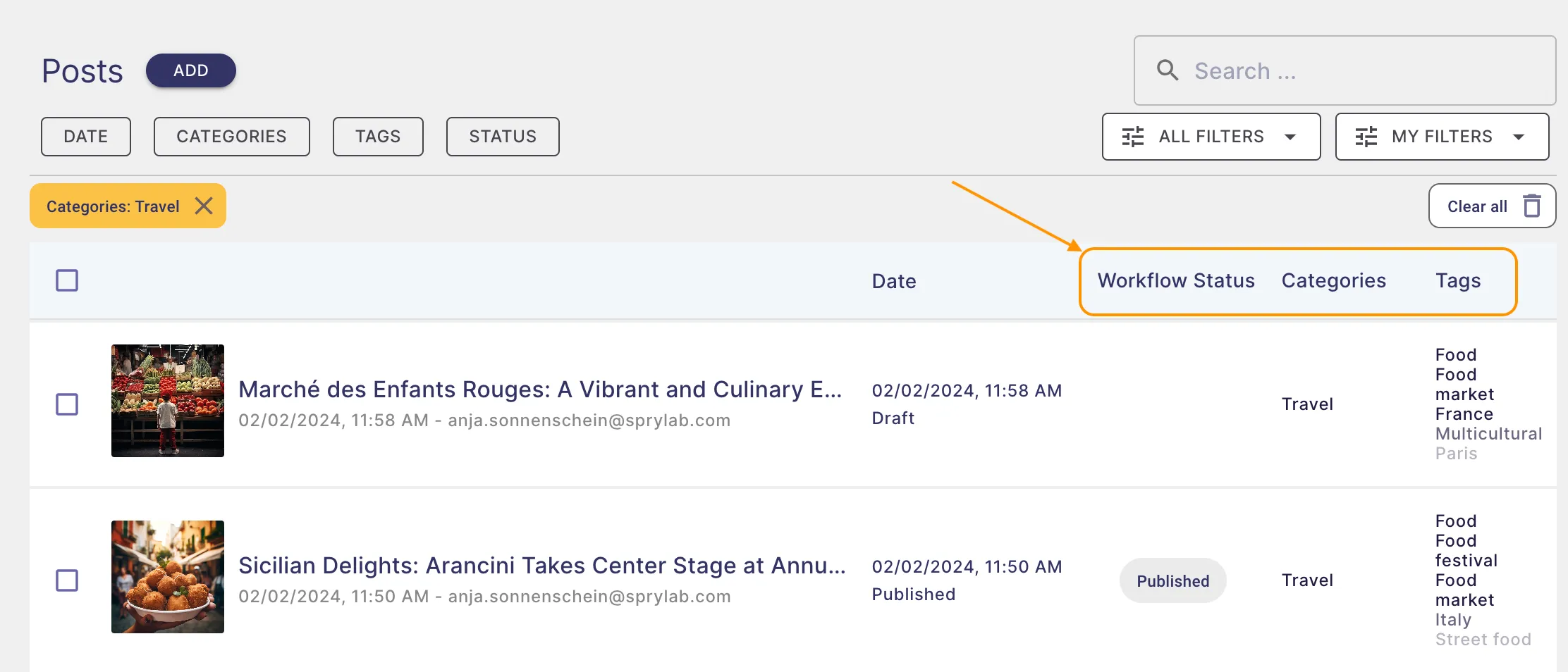 Columns in post overview list Columns in post overview list