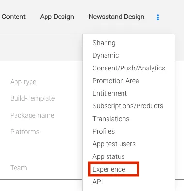 Via the dots Menu switch to "Experience"