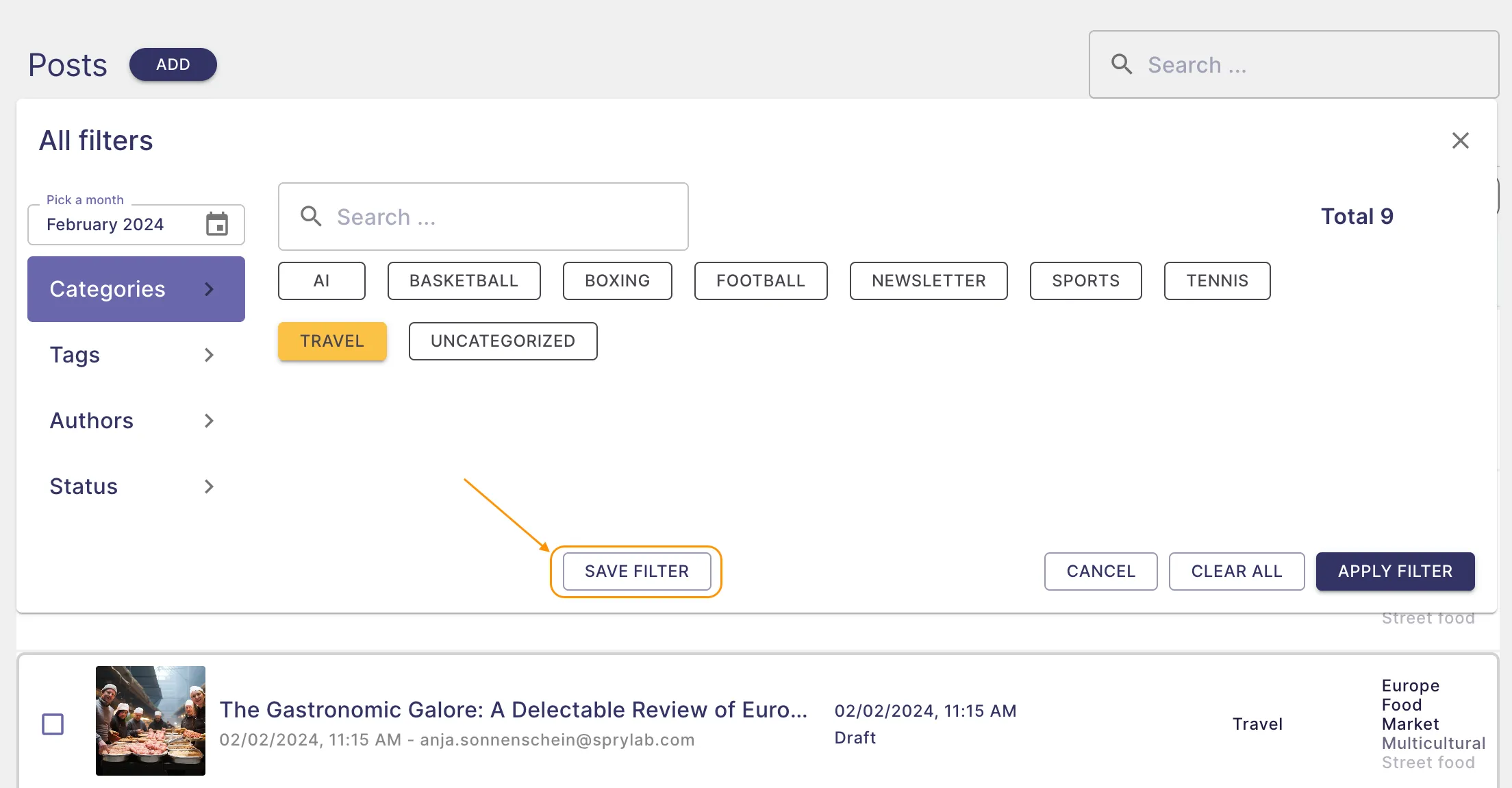 Save Filter Button 'All Filters' settings in post overview Save Filter Button 'All Filters' settings in post overview