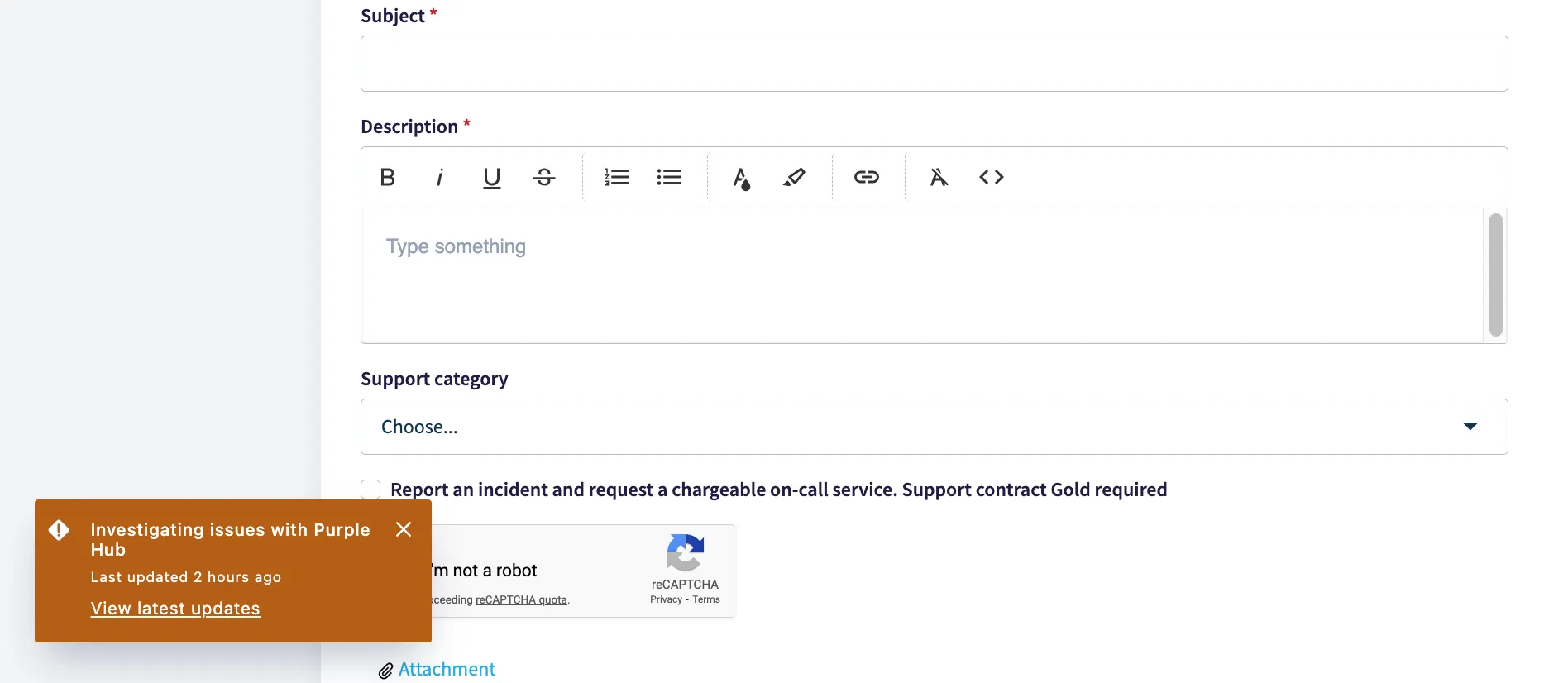 Status Widget on the Purple Support Helpdesk website