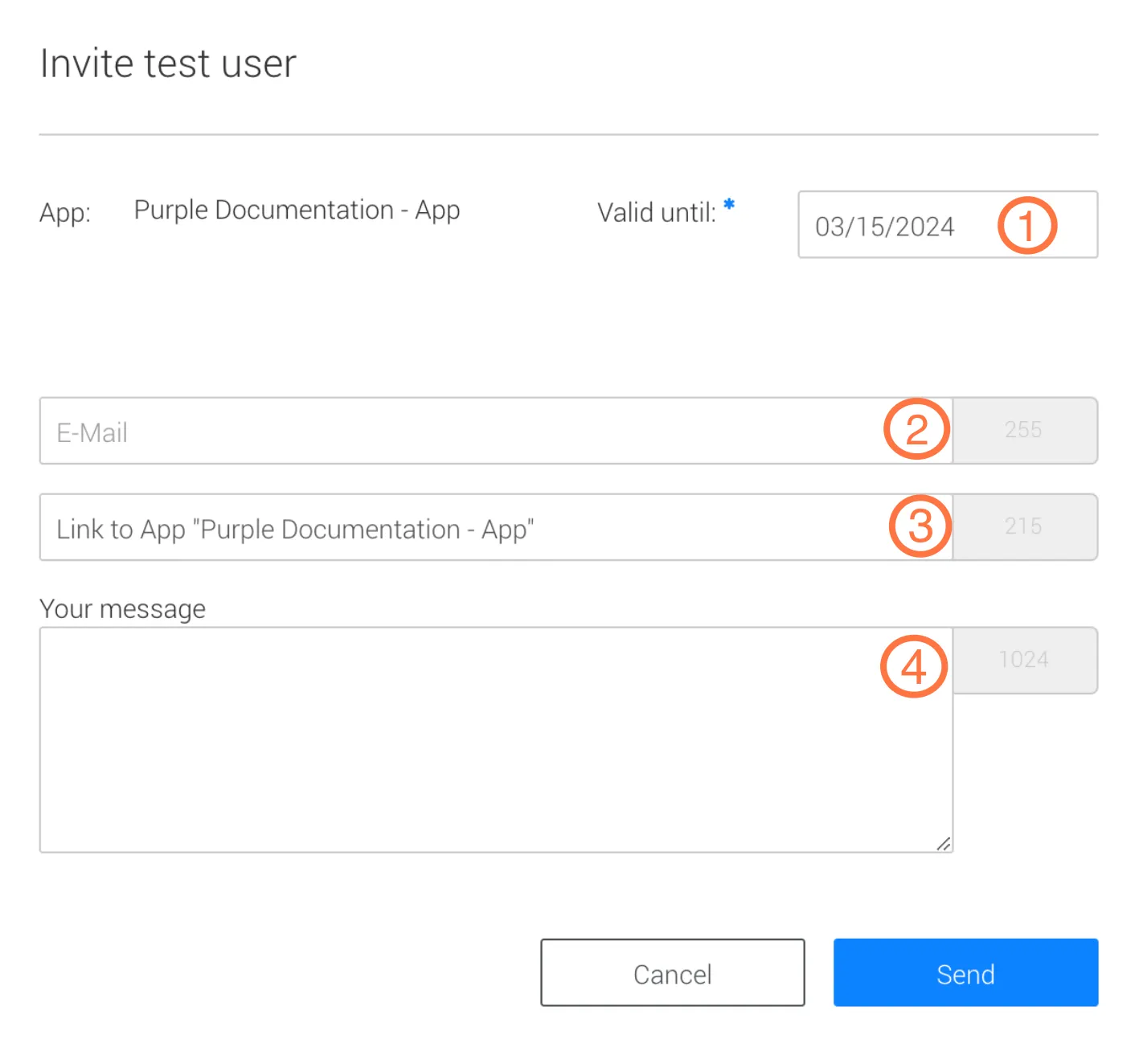 Invite test user pop up
