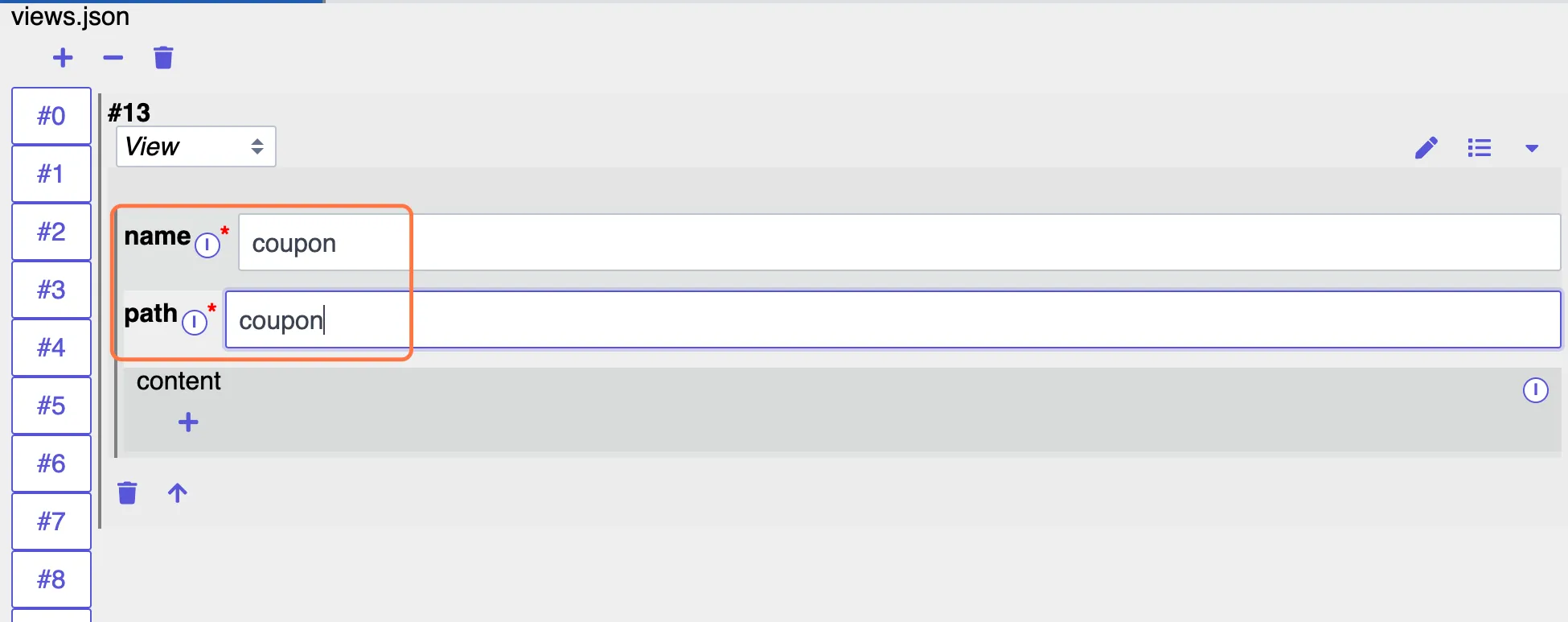 Enter a view name and path name, e.g. 'coupon'