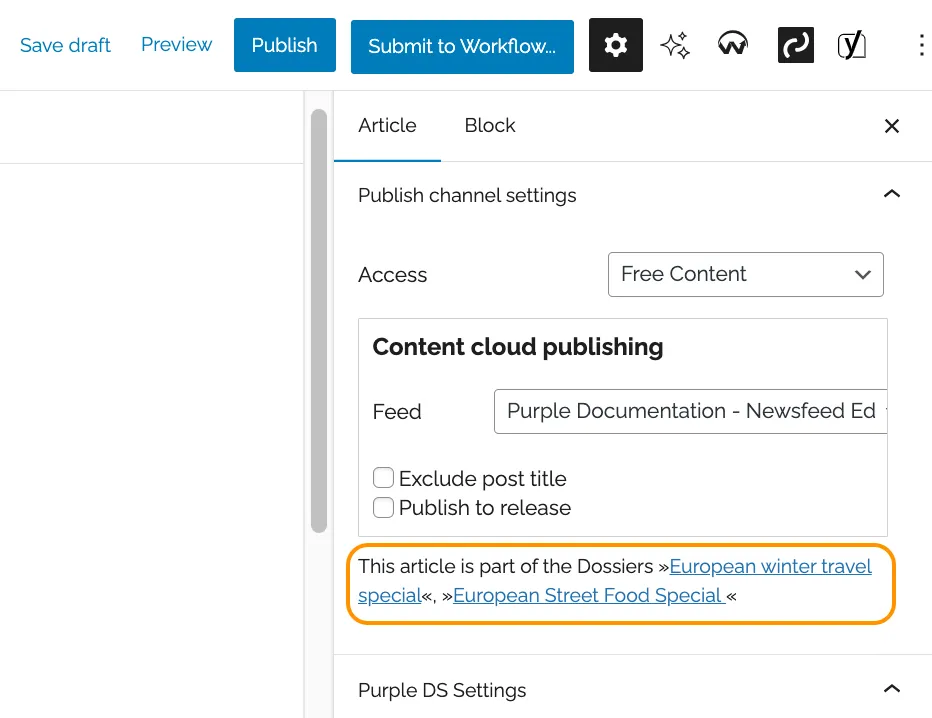 Right-hand side bar in the article view in Purple Hub Right-hand side bar in the article view in Purple Hub