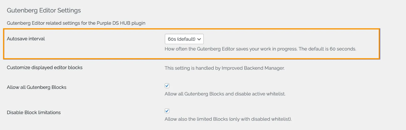 Autosave interval setting in Purple Hub
