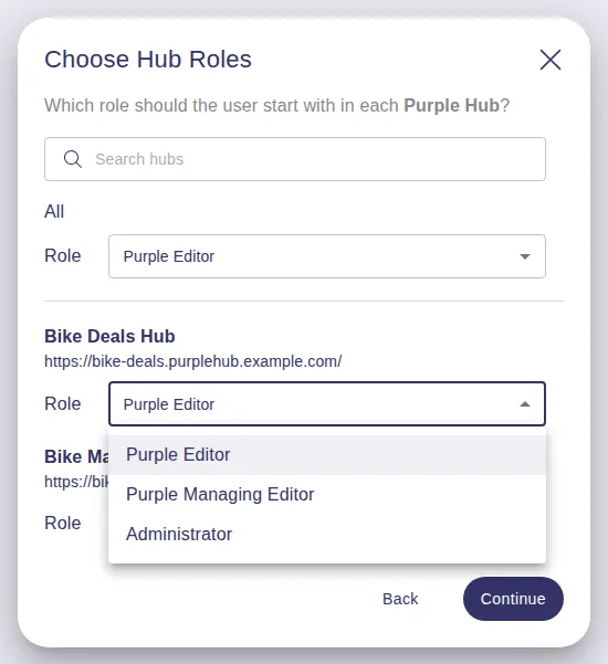 Choosing the start role for a Purple Hub