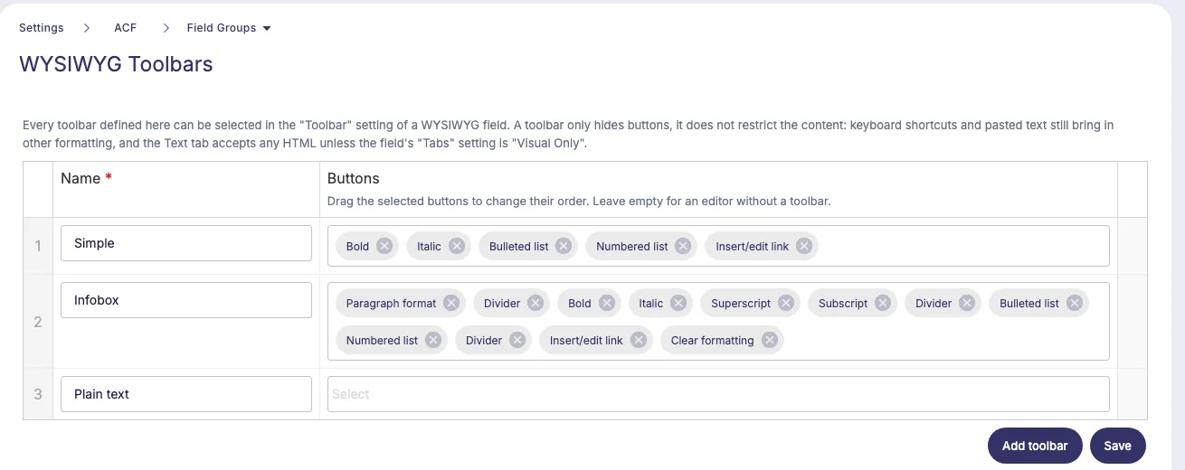 configuring custom toolbars