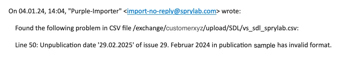 Example alert email