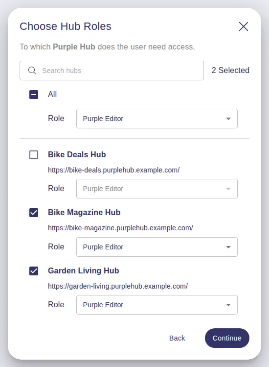 Step Choose Hub Roles for a Hub Editor