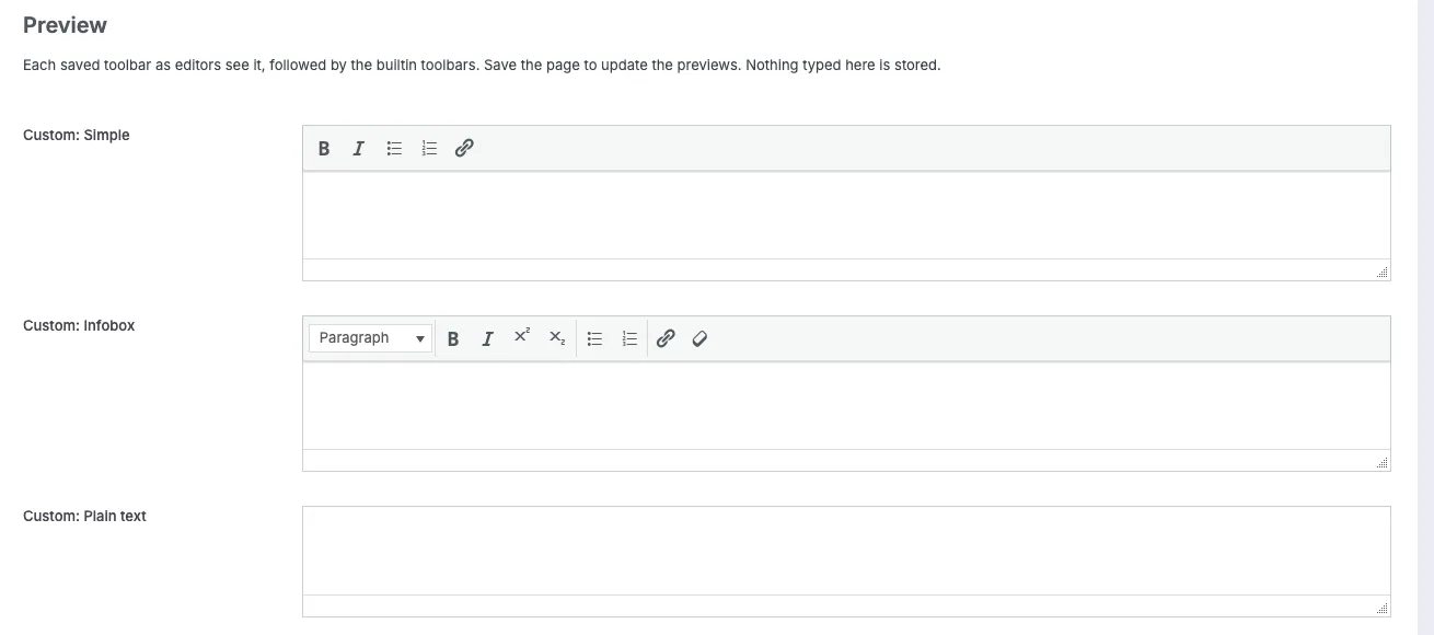 previews of custom toolbars