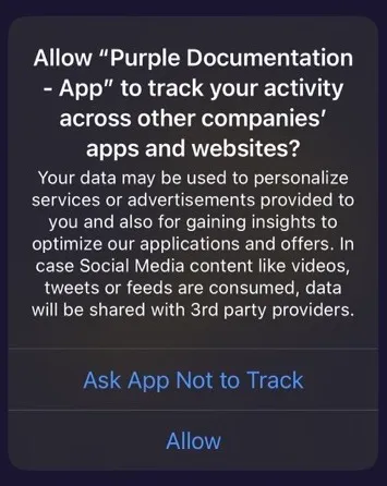 Apple Transparency DialogPush notification pop-up at app start