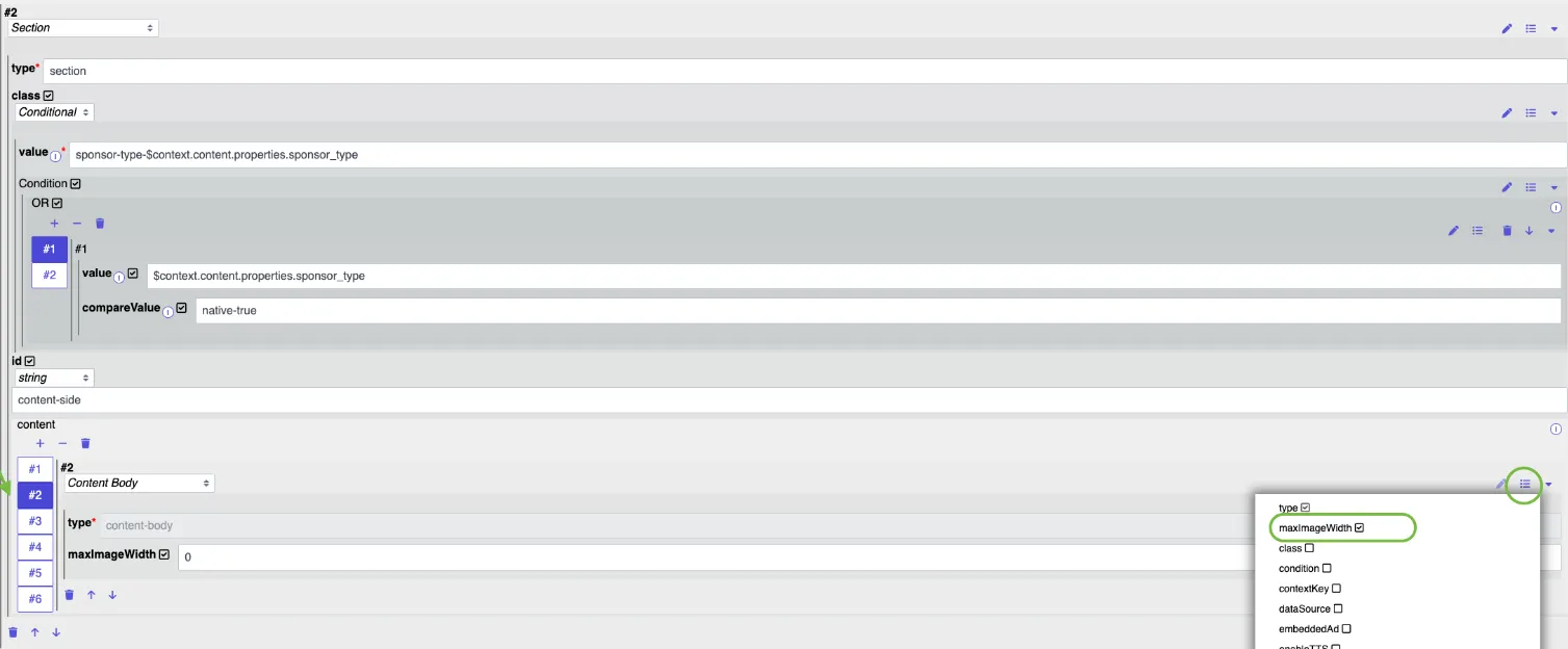 content.body setting in views.json