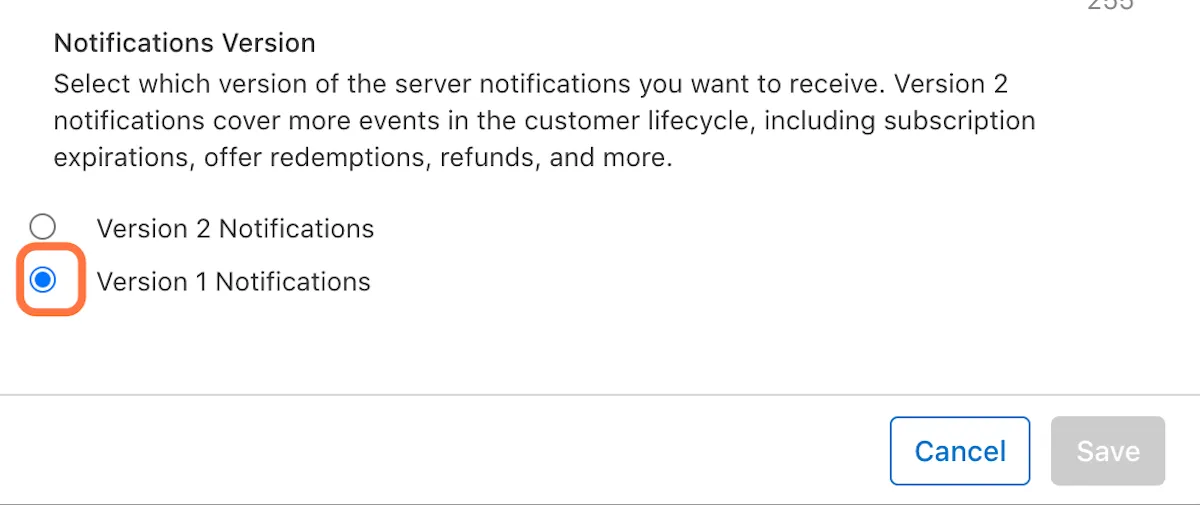 Click on the radio button next to 'Version 1 Notifications'