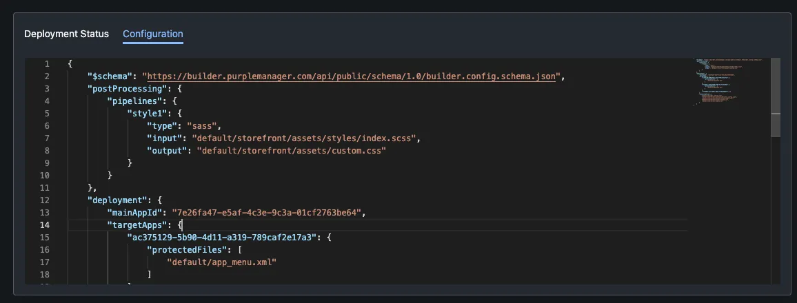 Deployment status configuration file