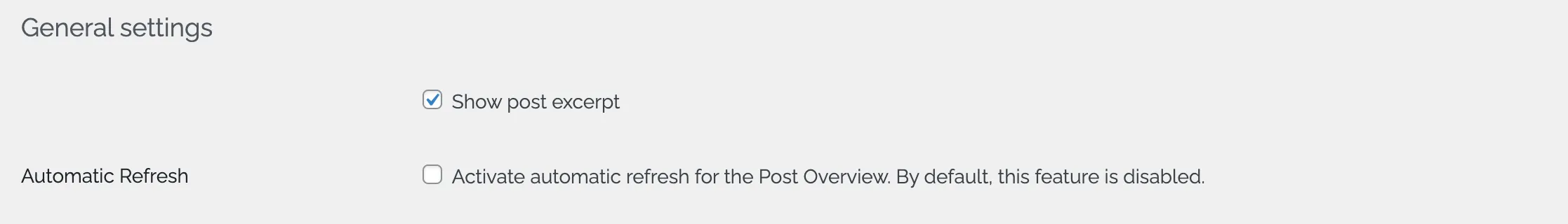 General Settings in the Post Overview Setup Page General Settings in the Post Overview Setup Page