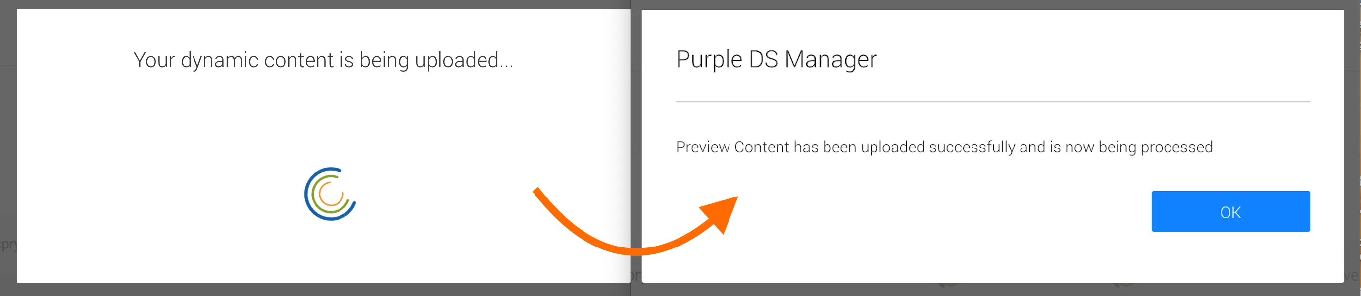 Confirmation message in Purple Manager