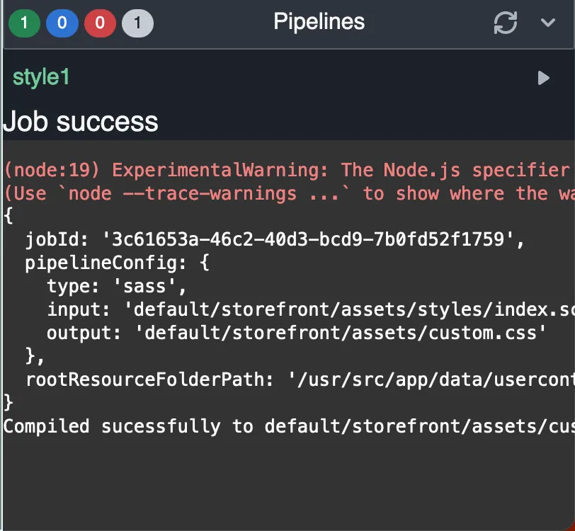 Pipelines and their logs on the bottom right of the Experience Builder Edit view