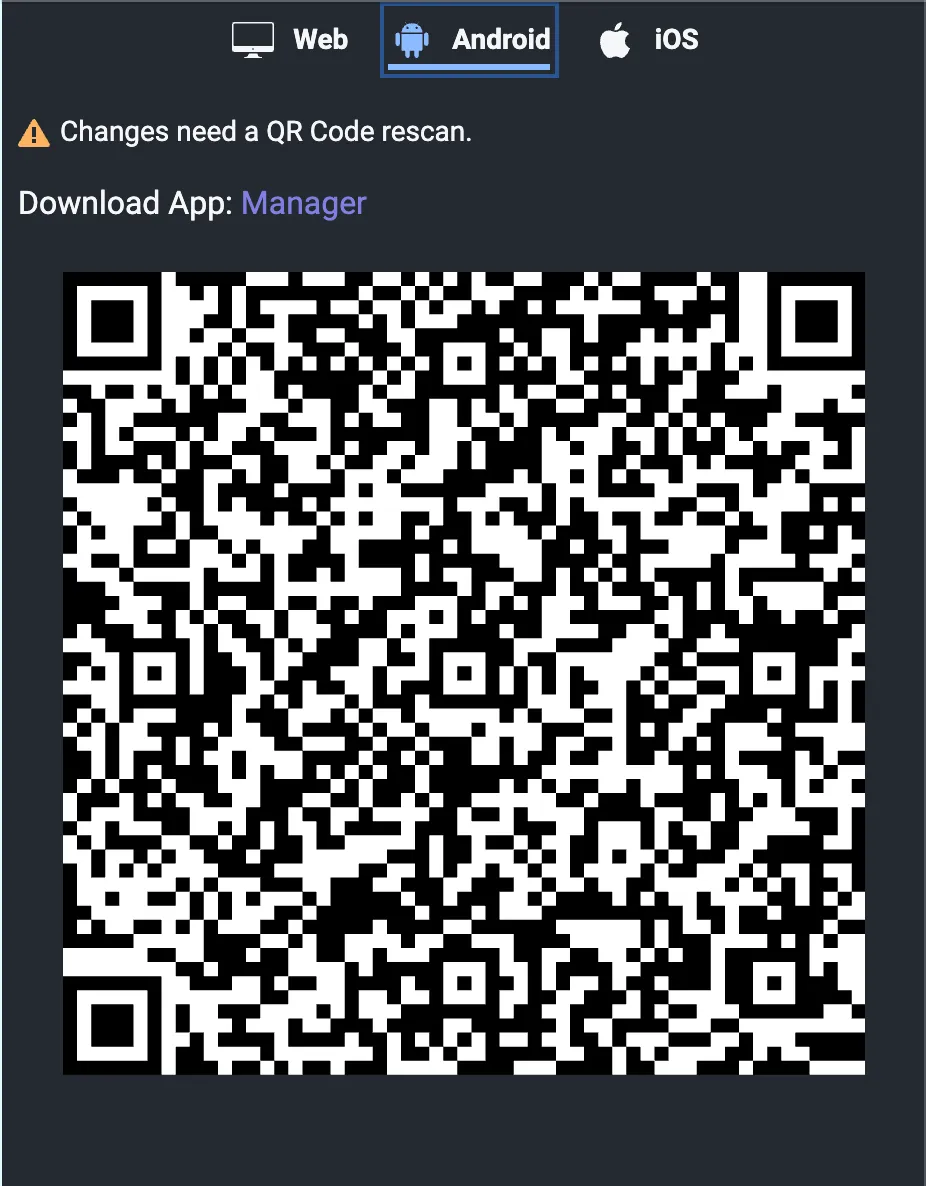 The QR-Code in the Builder. Use the link to manager to quickly download the preview app. 