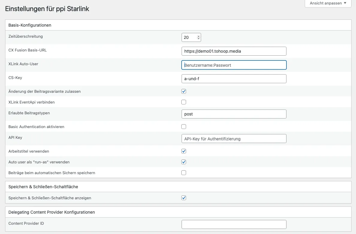 Settings for PPI Starlink