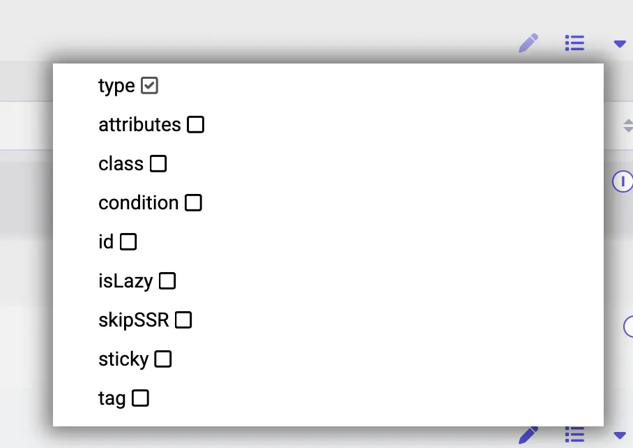 Example of attributes that may be chosen for a component
