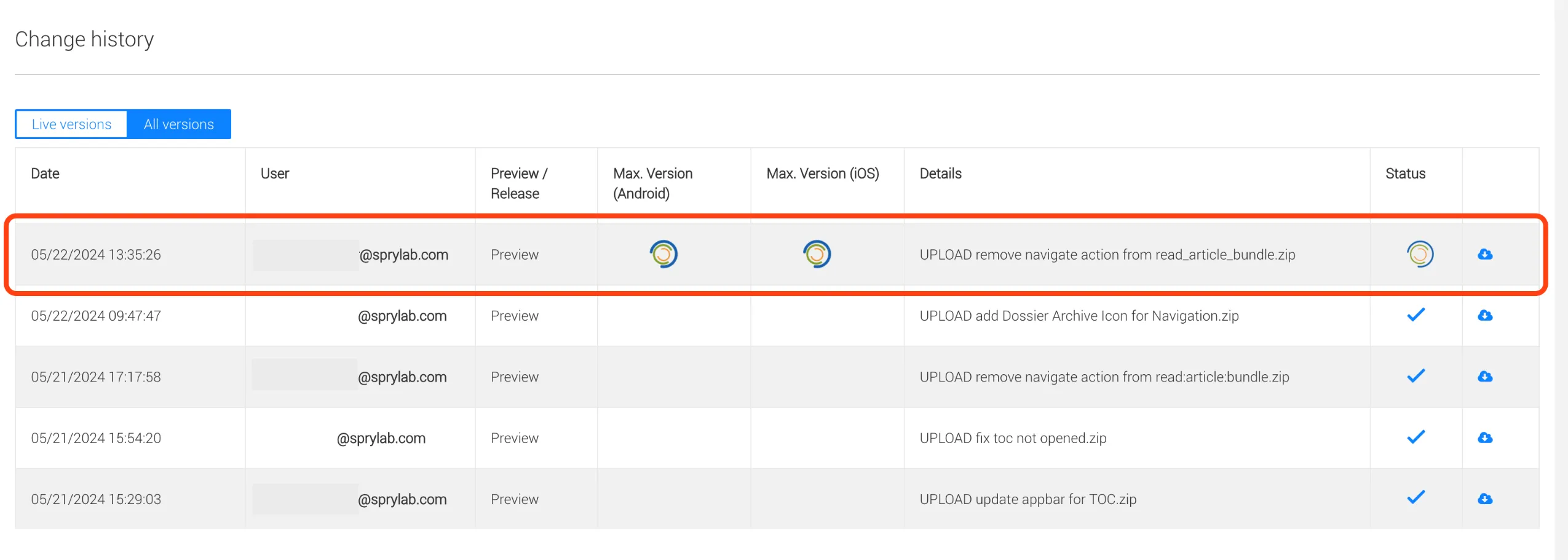 Change history of Dynamic Content in Purple Manager