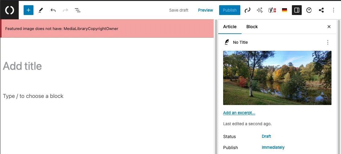 One of the "Featured image required meta fields" is not set on the selected featured image