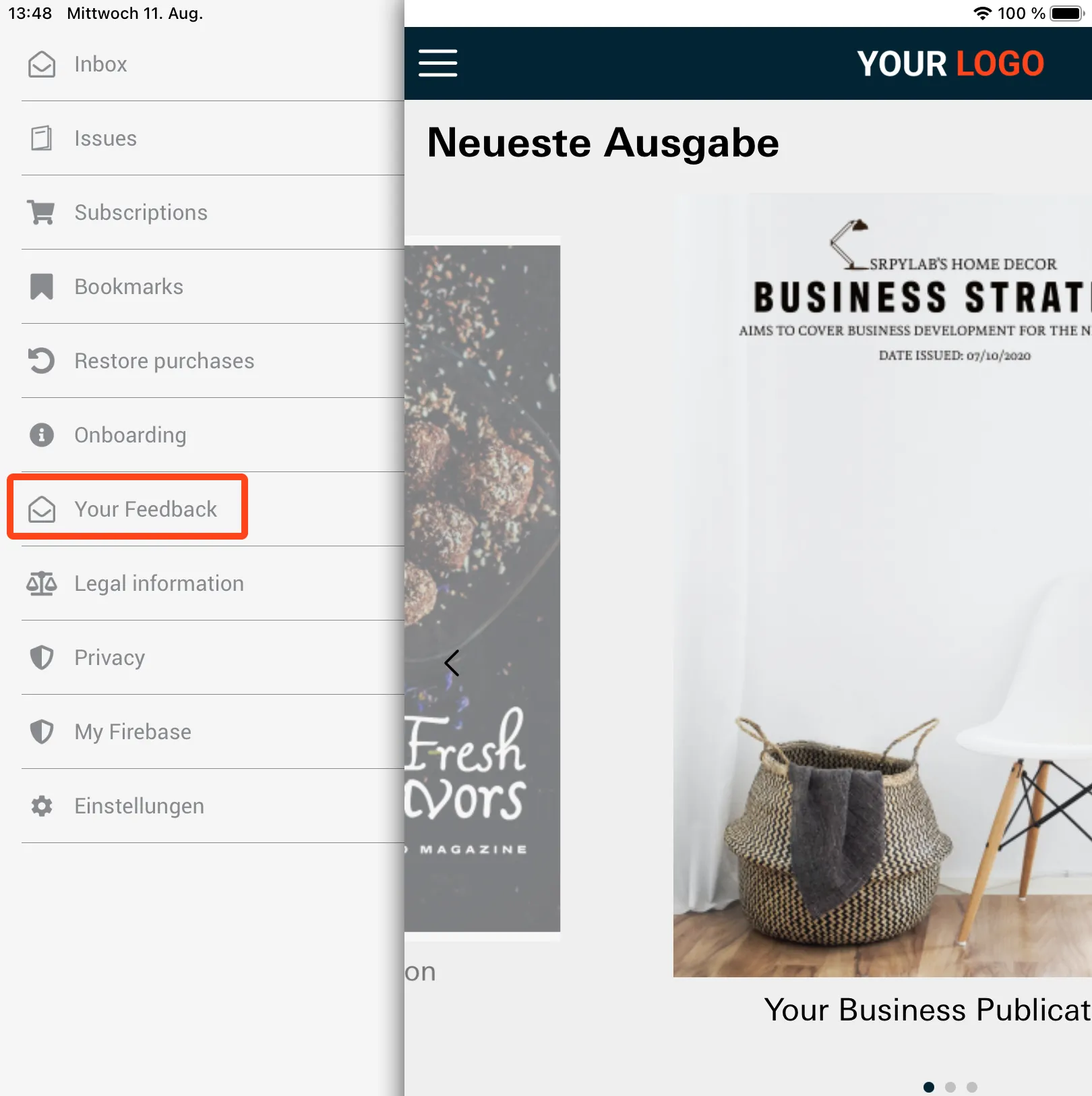 In the menu, tab to Feedback