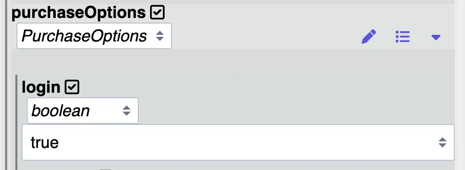 issue component with purchaseOptions inside the views.json