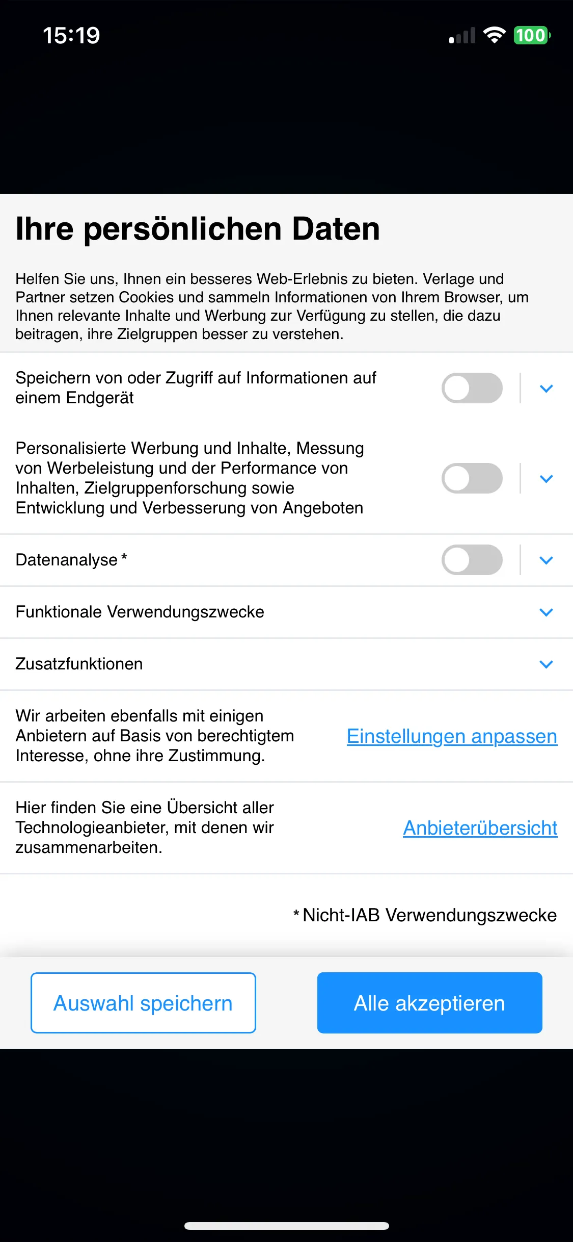 Consent Management (CMP) Privacy Settings