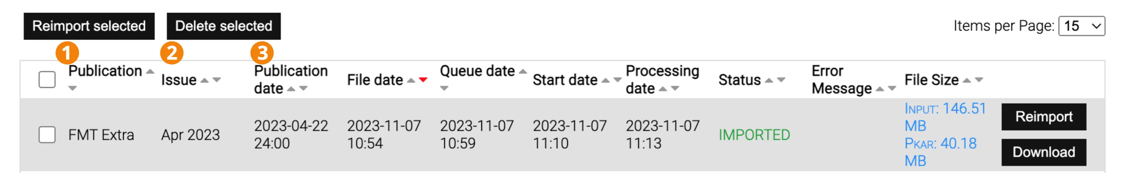 Columns whose data comes from the import CSV 