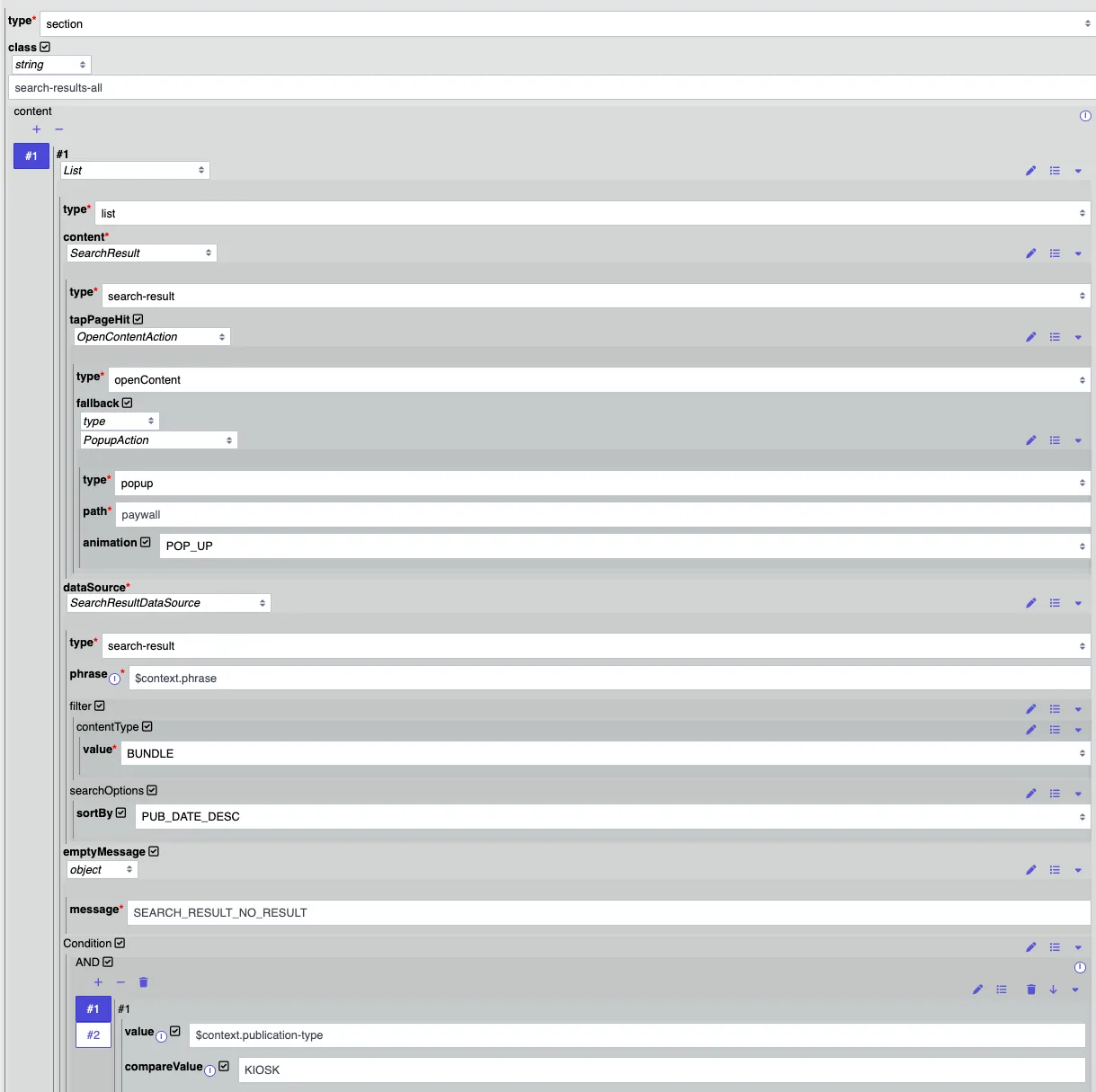 example setup for the list component