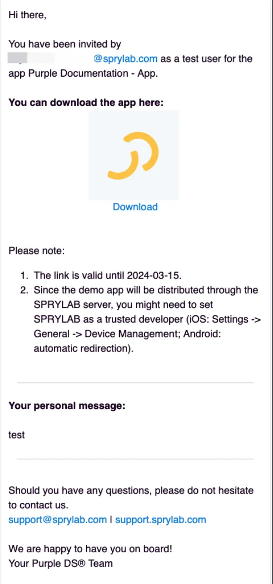 Invitation email