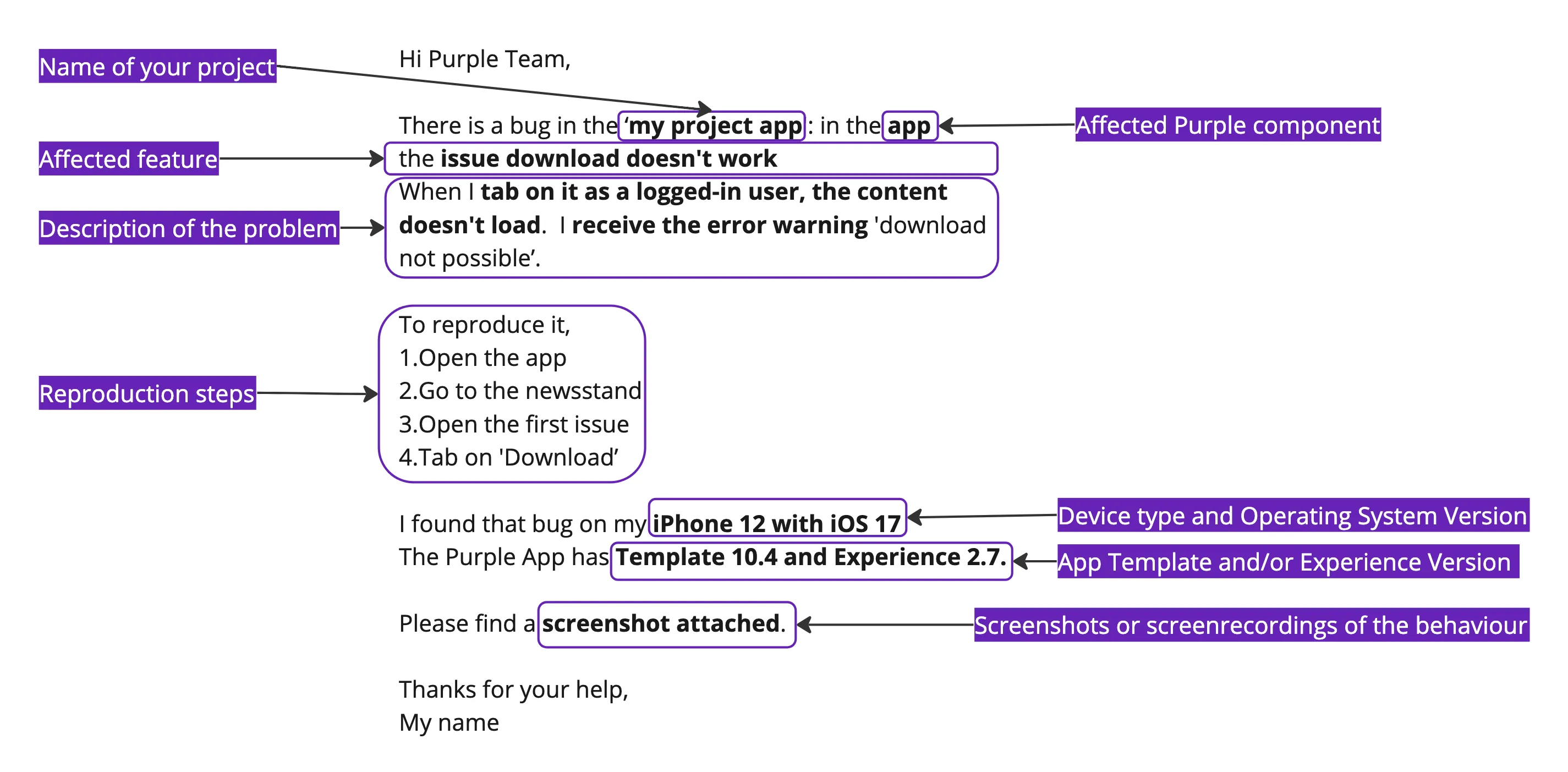 Example of an ideal error description