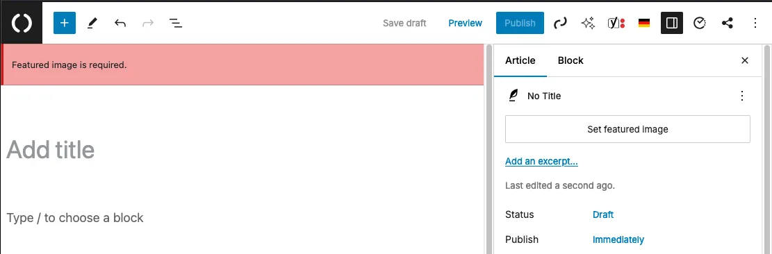 "Featured image is required" but not set in an article