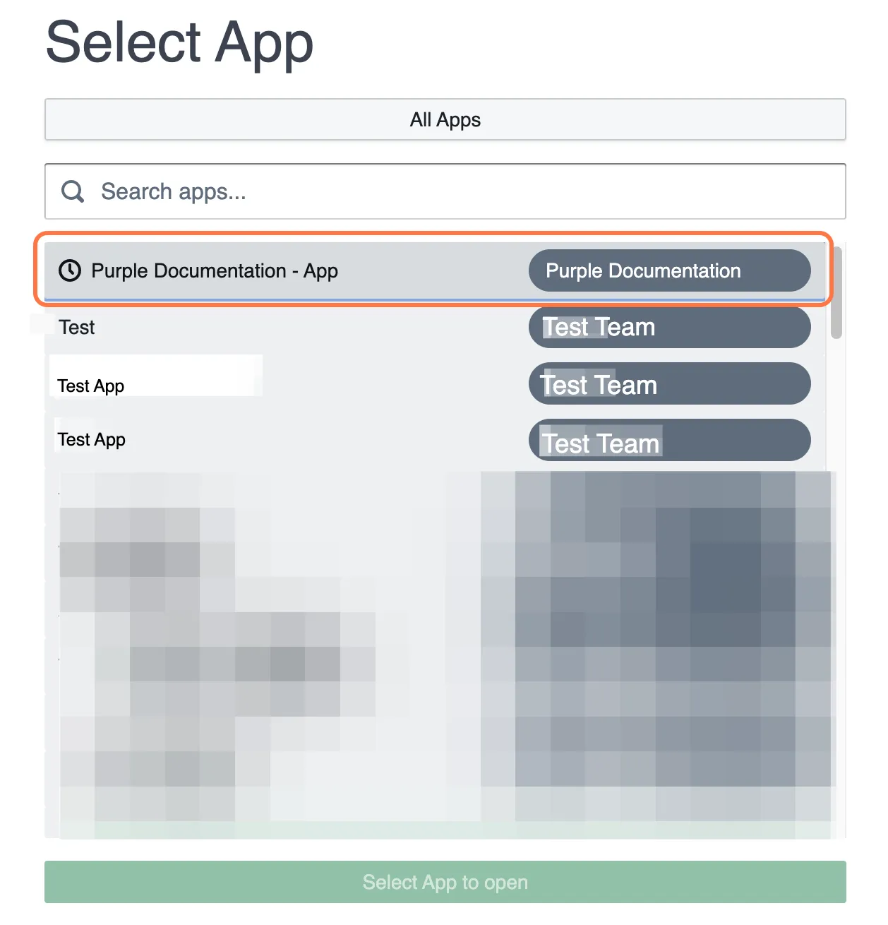 select the app you want to access from the list