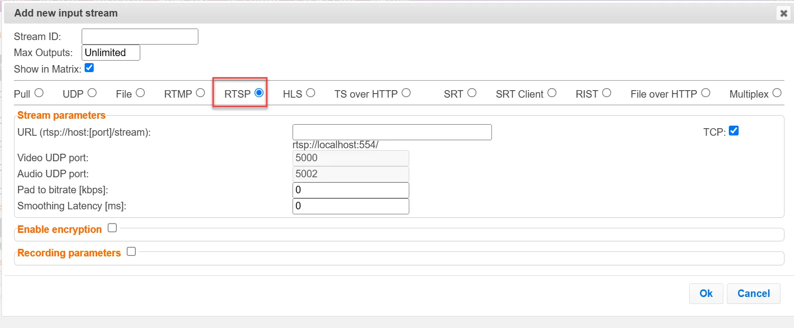 New RTSP Input New RTSP Input