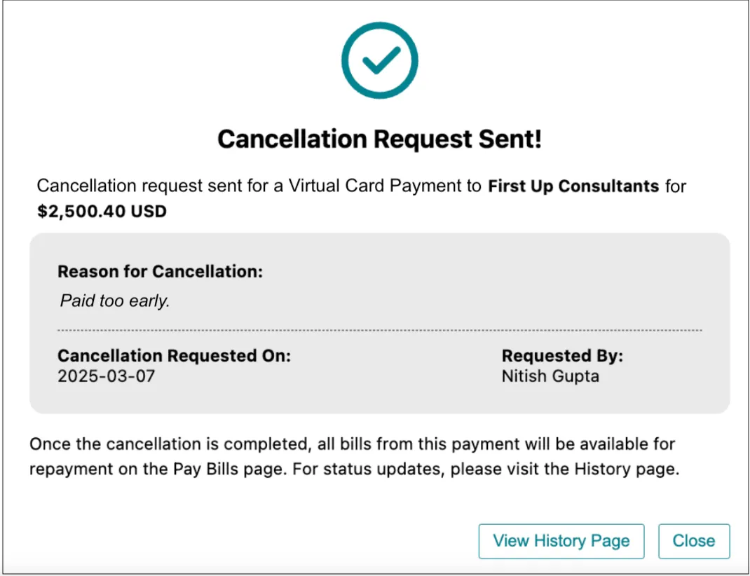 Cancellation Request Sent - confirmation