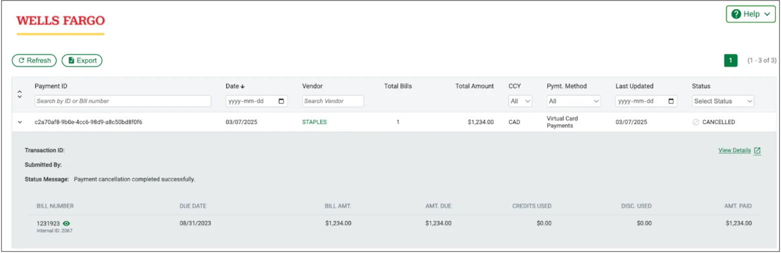 Payments History page