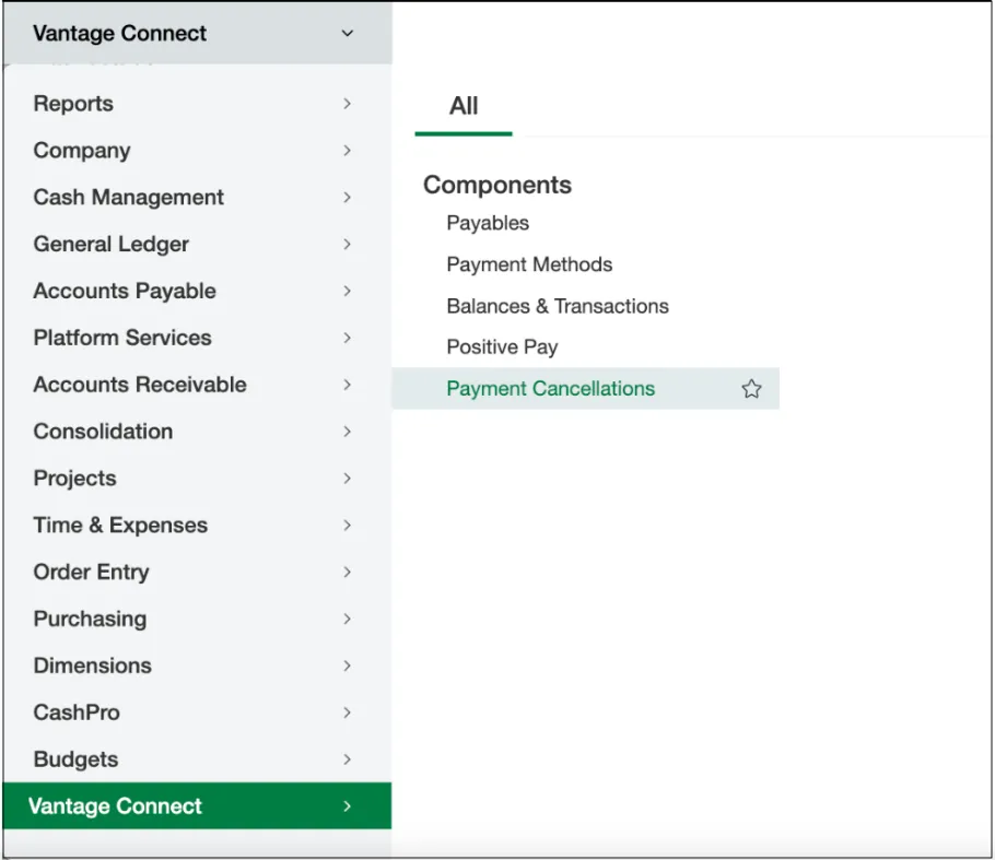 Intacct - Vantage Connect > Payment Cancellations